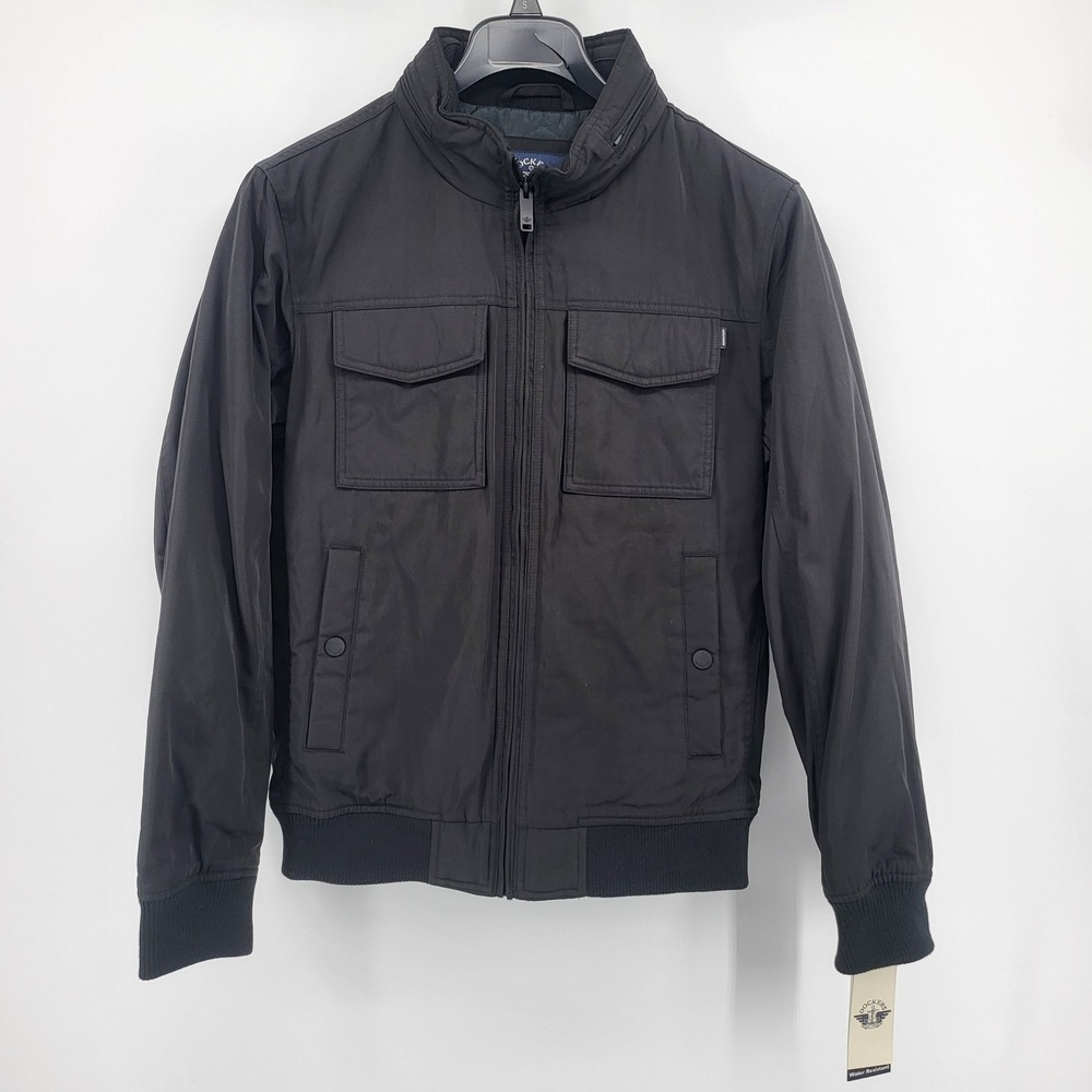 Dockers Men's Military Bomber Jacket‎ Black Zip Utility Pockets Size Small NWT